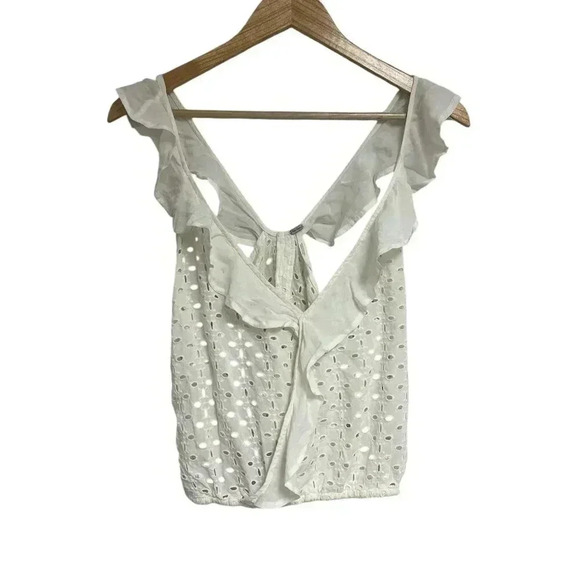 Free Pople Eyelet Tank Top with Ruffle Sleeves Crisscross front Size XS - Picture 1 of 8